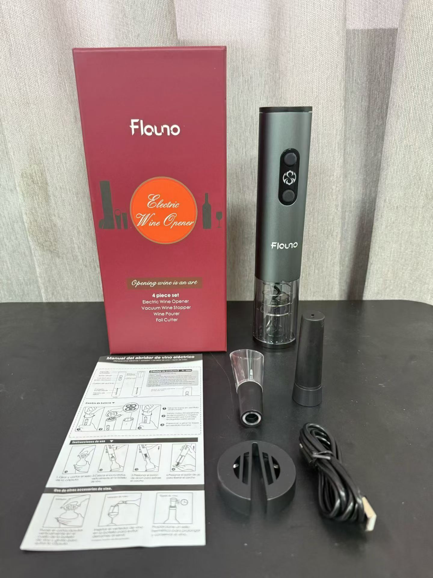 出口外贸品牌电动红酒开瓶器，铝合金材质，天地盖礼盒包装，三个配件，一箱24套，数量1000套